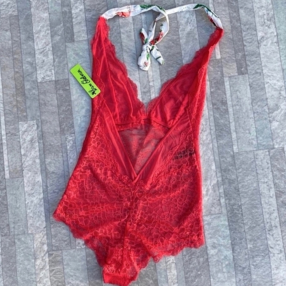 Sam Edelman Floral Geranium Lace Halter Bodysuit Lingerie NWT - Picture 4 of 8